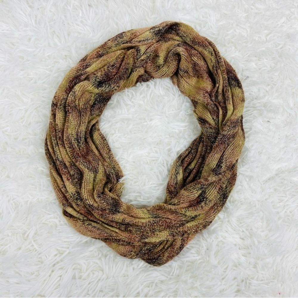 FRAAS brown and golden metallic sparkly wrap infinity scarf